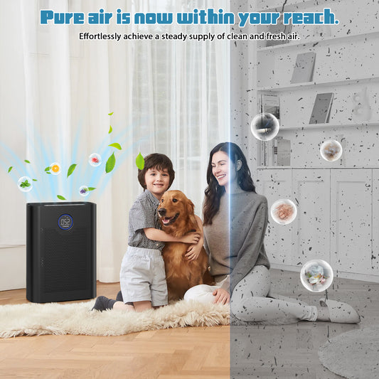 Air Purifiers for Home with H14 HEPA Filter Up to 1800 Ft² for Pet Hair, Odors, Pollen, Smoke, Compact Air Cleaner with 5 Speeds, Timer, Aroma, Black