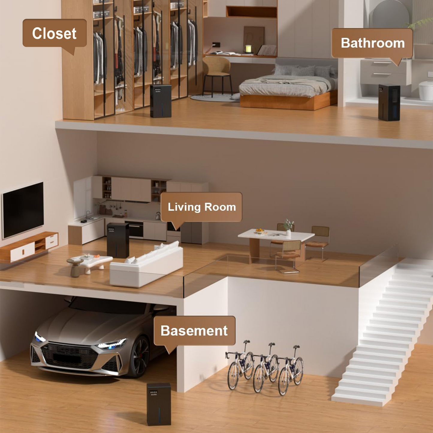 Déshumidificateur ZhiQi (1000 pi²), 98 oz, déshumidificateurs pour la maison, déshumidificateurs avec tuyau de vidange, lumière LED 7 couleurs