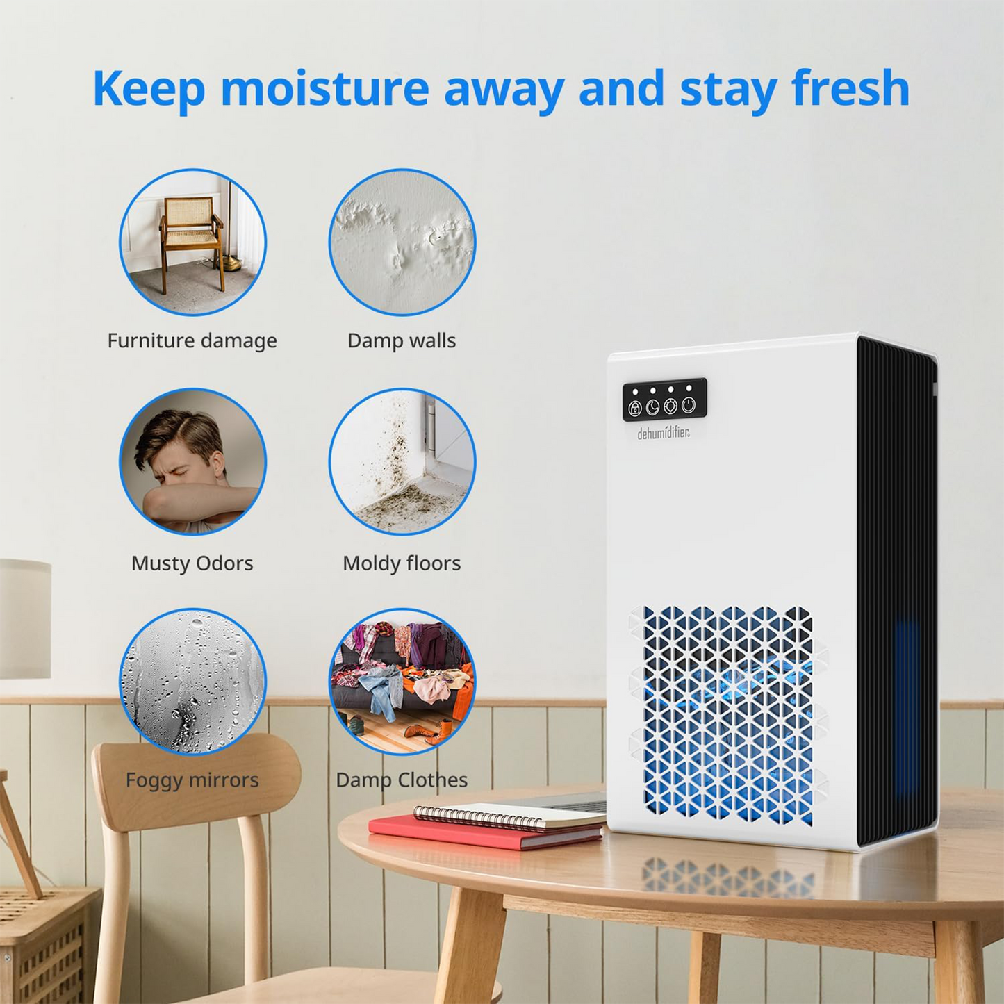ZhiQi Dehumidifiers for Home, 1000 sq.ft 99oz with with Drain Hose 7 Colors Light for Bedroom Bathroom