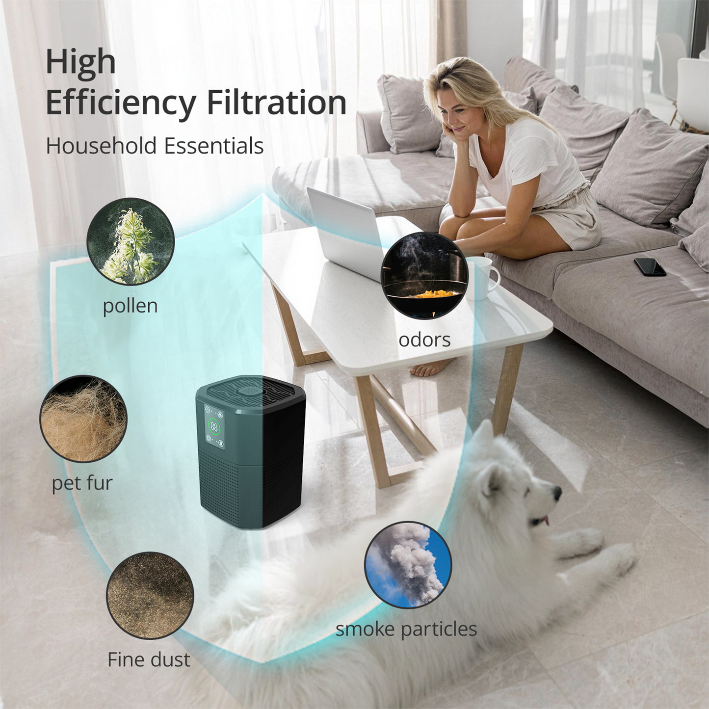 ZhiQi Desktop Small Air Purifier for Home Office, H13 HEPA Cleaner with Aroma Function & Sleep Mode