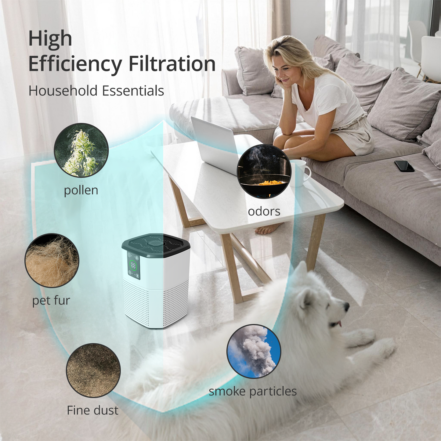 ZhiQi Air Purifier for Home and Office, With 3-Stage Filtration 3 Speeds Timer Sleep Mode(24db)