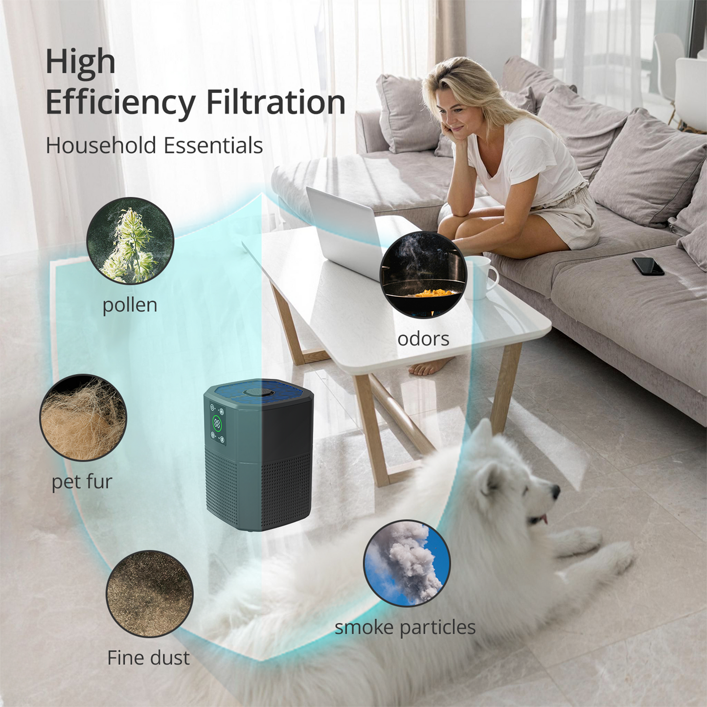 ZhiQi Air Purifiers for Bedroom Home Pets 24dB Sleep Mode Remove Odor Dust Smoke Pollen