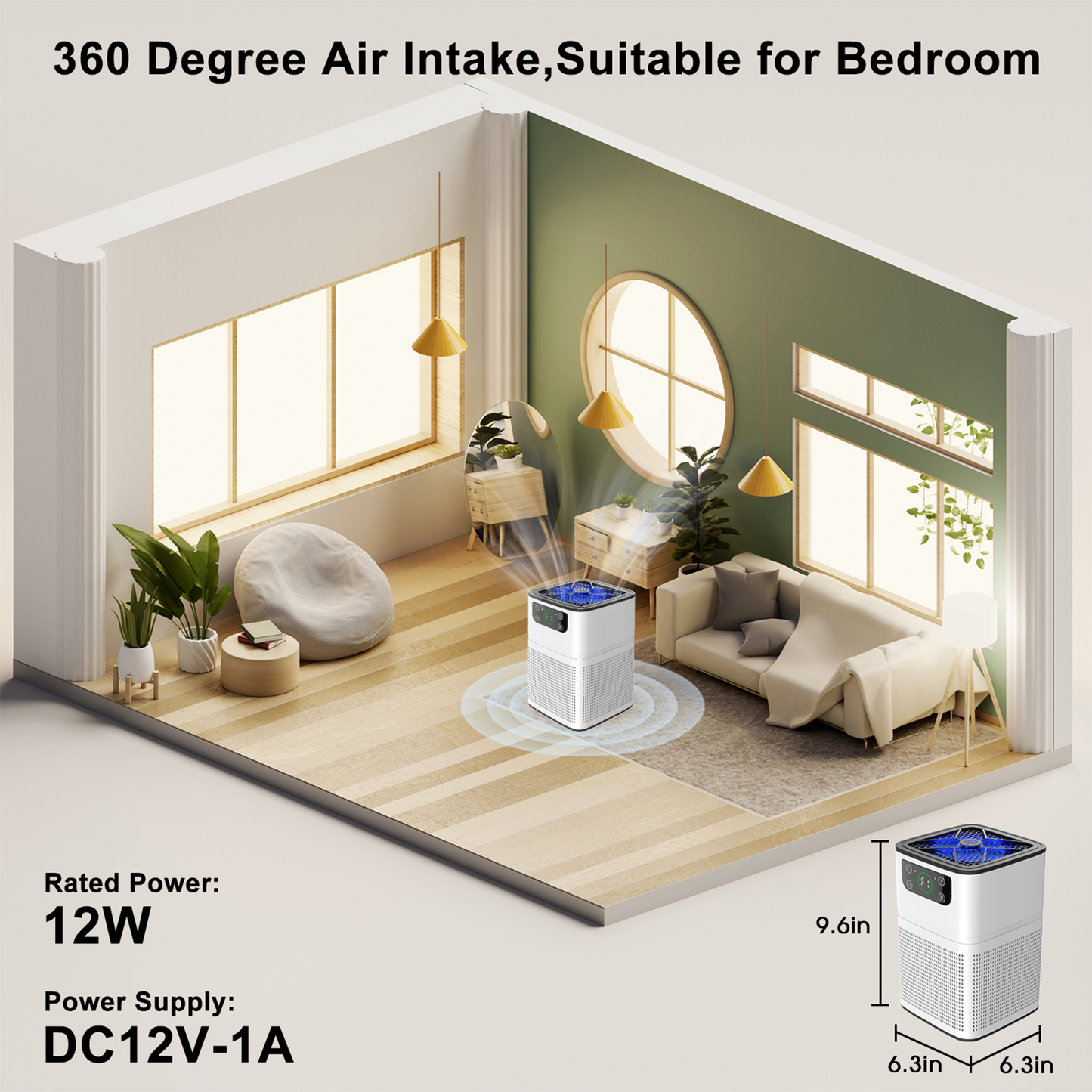 ZhiQi HEPA Air Purifier with Light for Pets Dust Smoke Pollen Dander Smell, Portable Air Purifier for Home