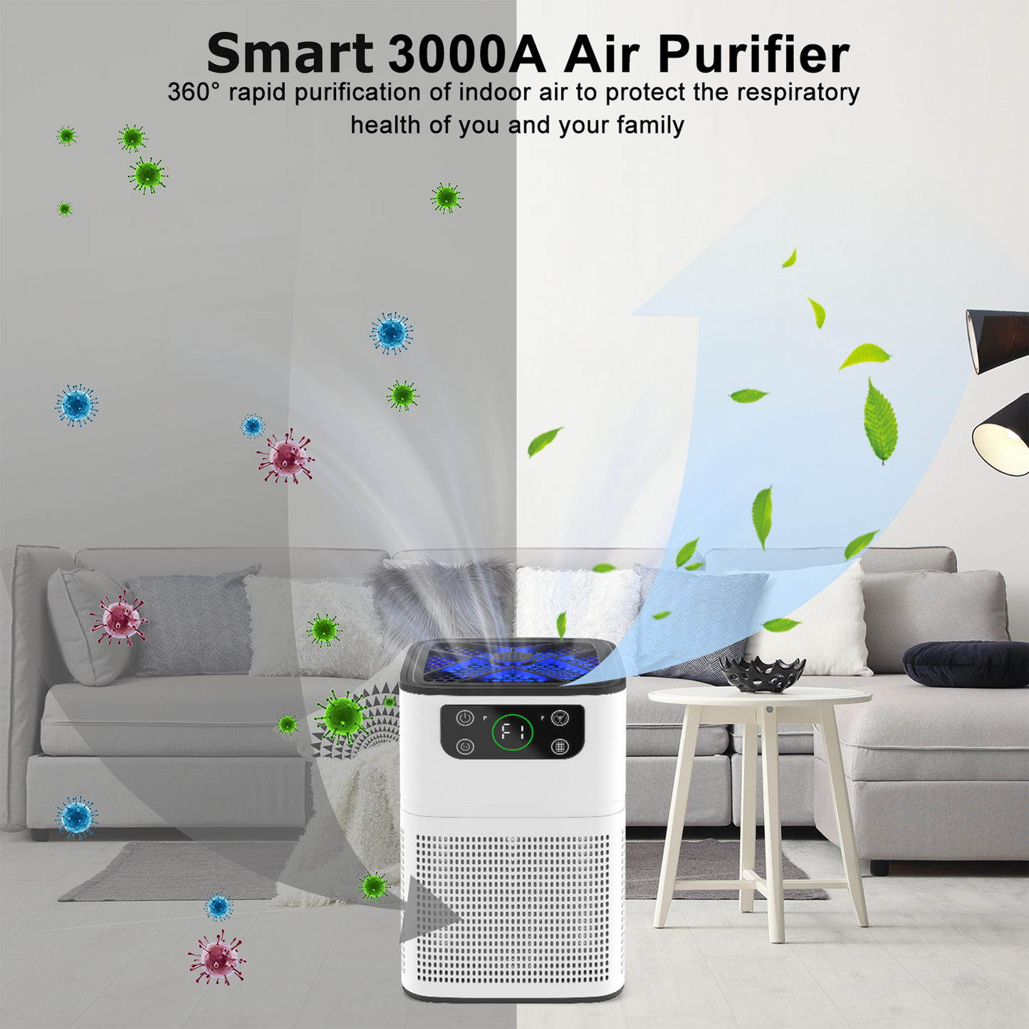 ZhiQi HEPA Air Purifier with Light for Pets Dust Smoke Pollen Dander Smell, Portable Air Purifier for Home