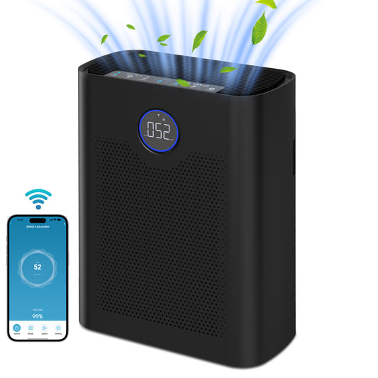 Smart Air Purifier for Home Large Rooms, PM2.5 Monitor, Sleep Mode, 3-in-1 Filter Air Purifier with App for Pet Hair, Odors, Pollen and Smoke,Black
