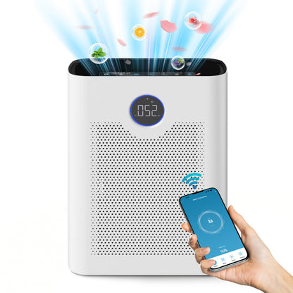 Smart Air Purifier for Home Large Rooms, with WiFi Control,Smart Mode, 24dB Sleep Mode & Aromatherapy, White