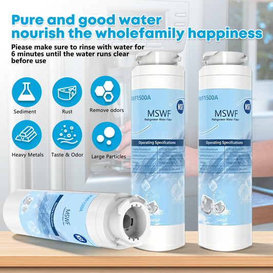 GE MSWF NSF 42&372 Certified Refrigerator Water Filter, Reduce Lead, Sulfe and PFAS, Replacement for GE® MSWF, 101820A, 101821B, RWF1500A
