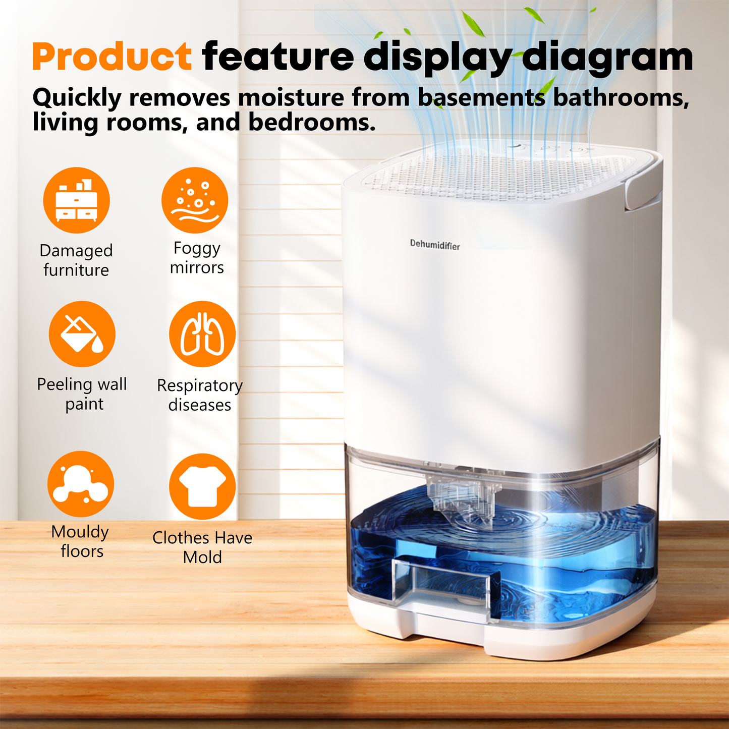 Dehumidifier, 35OZ Water Tank Dehumidifiers for Home, Quiet Dehumidifier for Basement Bathroom Bedroom RV with Auto Shut Off, 7 Color Light, White
