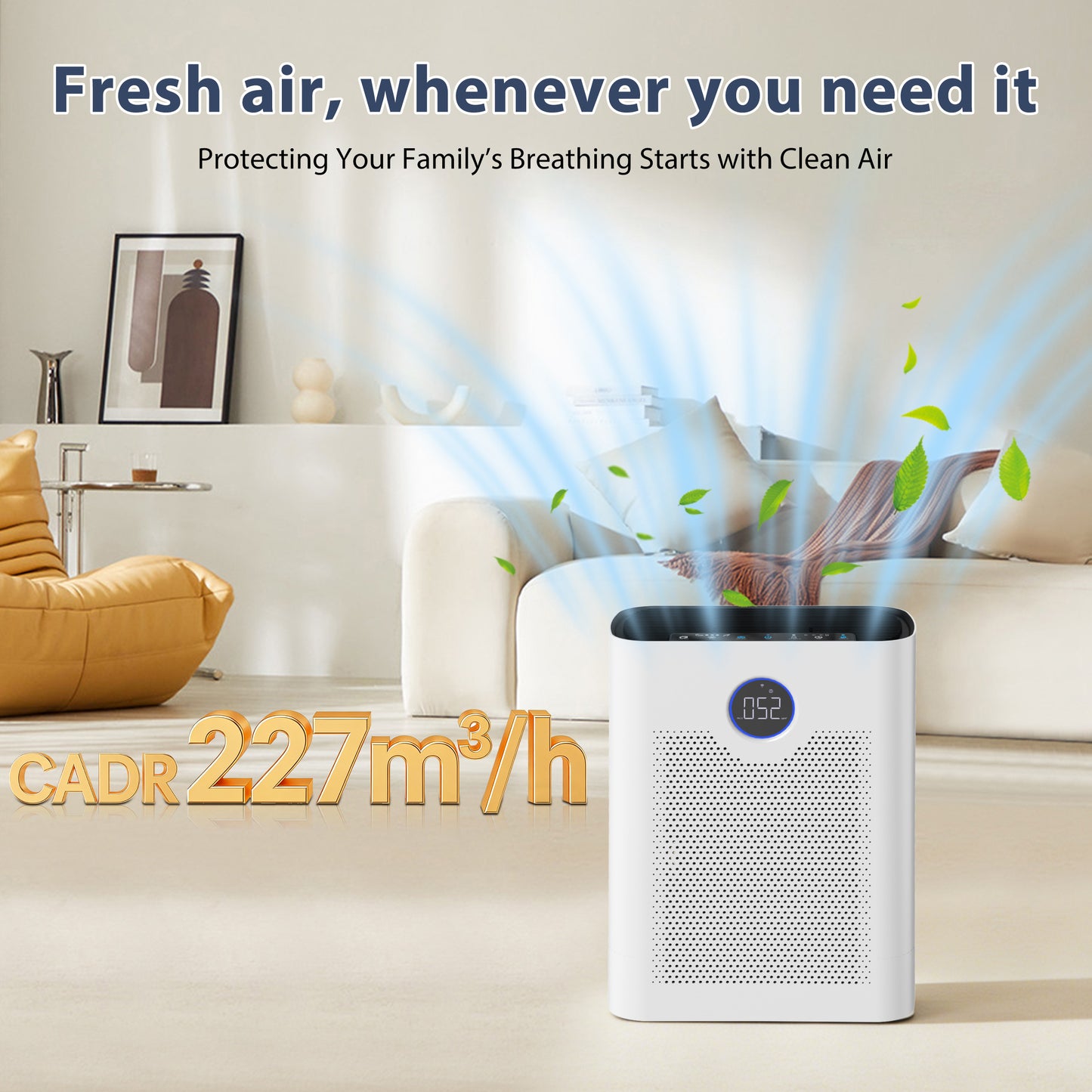Smart Air Purifier for Home Large Rooms, with WiFi Control,Smart Mode, 24dB Sleep Mode & Aromatherapy, White