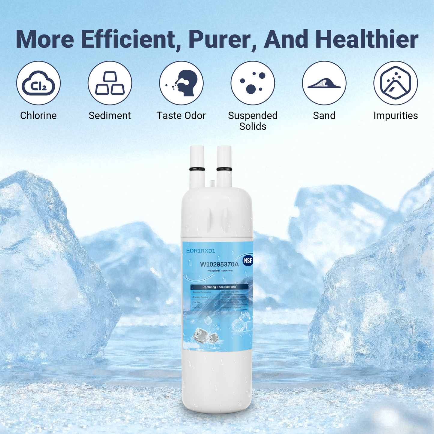 W10295370A Water Filter Replacement for Whirlpool, Everydrop Filter 1, W10295370a, WHR1RXD1, KAD1RXD1, Kenmore 46-9081, 46-9930, WD-F38