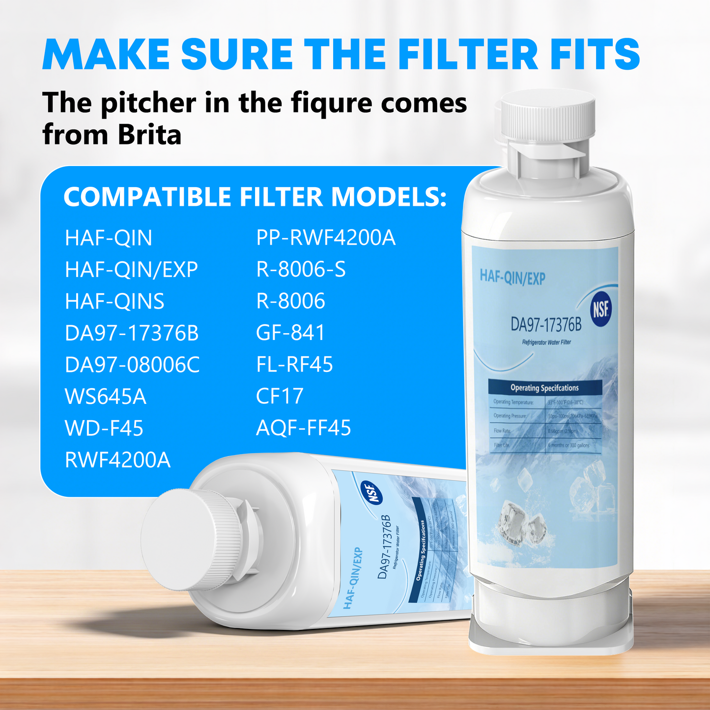 DA97-17376B Water Filter Replacement for Samsung HAF-QIN/EXP, DA97-08006C, RF28R7201SR, RF28R7351SG, WD-F45, Refrigerator Water Filter