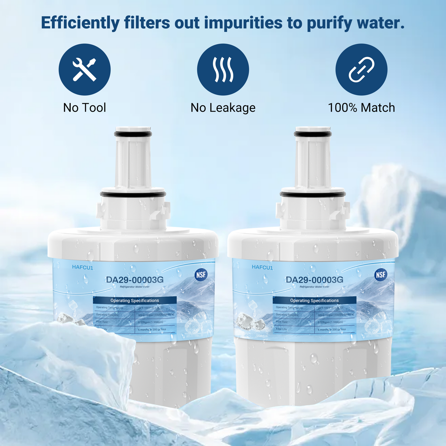 DA29-00003G Refrigerator Water Filter, Replacement for Samsung DA29-00003G, DA29-00003B, DA29-00003A, Aqua-Pure Plus, HAFCU1, RFG237AARS, RS22HDHPNSR, RSG257AARS, WSS-1