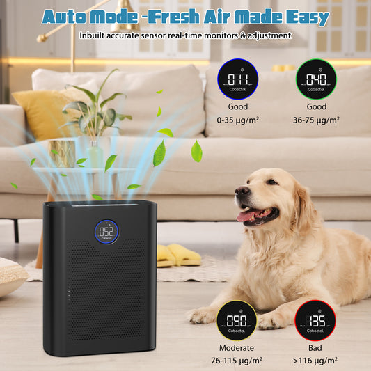 Air Purifiers for Home with H14 HEPA Filter Up to 1800 Ft² for Pet Hair, Odors, Pollen, Smoke, Compact Air Cleaner with 5 Speeds, Timer, Aroma, Black