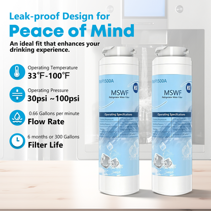 GE MSWF NSF 42&372 Certified Refrigerator Water Filter, Reduce Lead, Sulfe and PFAS, Replacement for GE® MSWF, 101820A, 101821B, RWF1500A