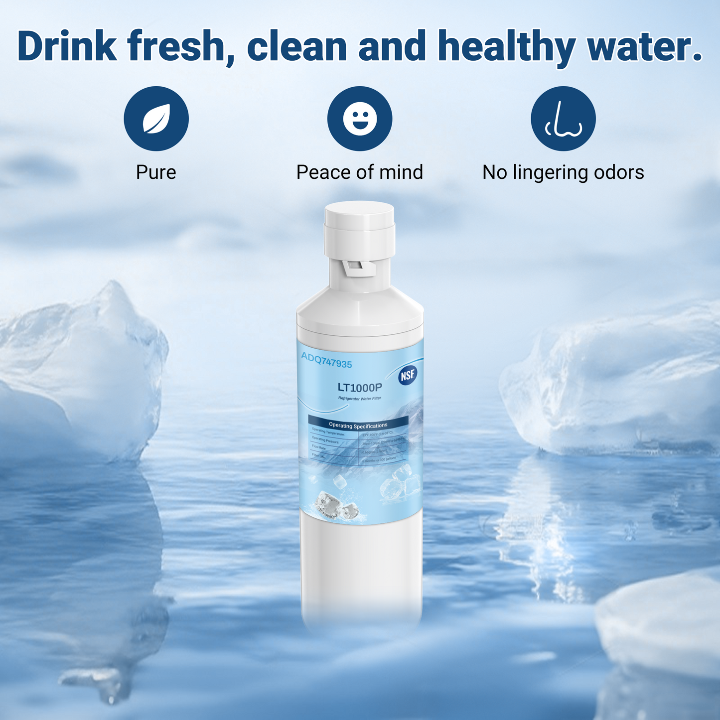 ADQ747935 LT1000PC Replacement for LG LT1000P/PC/PCS ThinQ Refrigerator Water Filter, LFXS26973S, LMXS28626S, LMWS27626S, LFXS28596S, ADQ74793501 and LT120F