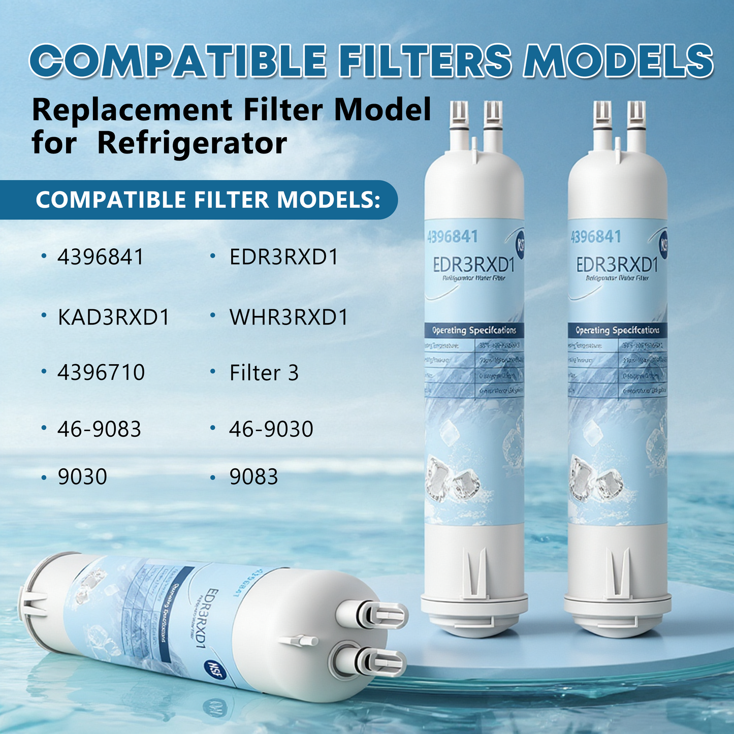 EDR3RXD1 Compatible with 4396841 Refrigerator Water Filter, KAD3RXD1, WHR3RXD1, 4396841, 4396710, Filter 3, 46-9083,46-9030, 9030, 9083 Refrigerator Water Filter