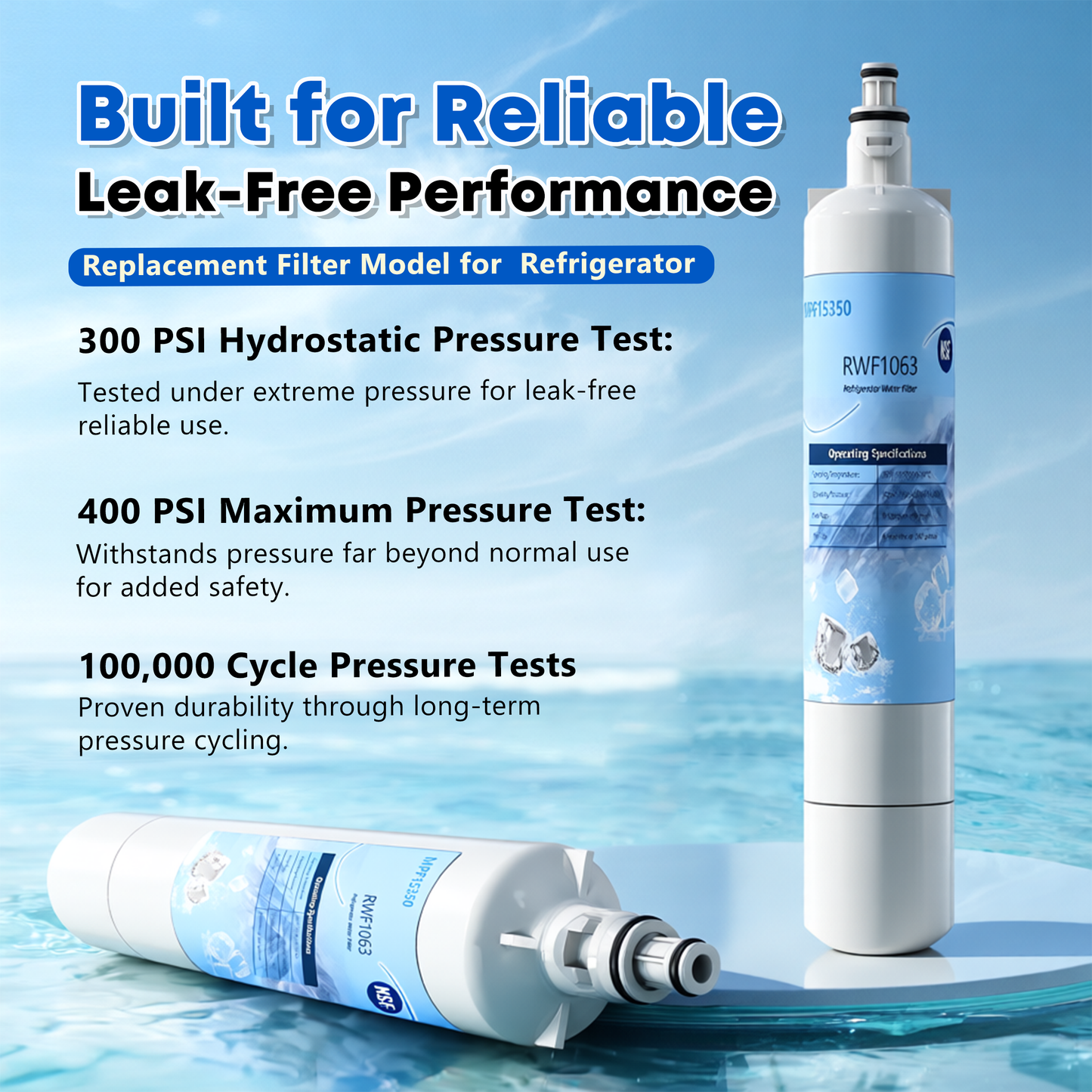 RWF1063 Refrigerator Water Filter, Replacement for GE RPWF (NOT RPWFE), WSG-4, MPF15350, DWF-36, R-3600, OPFG3-RF300, RWF3600A, WD-RPWF, WF277,GFE28GYNFS, GFE28GELDS, PFE28KELDS, Fridge Filter