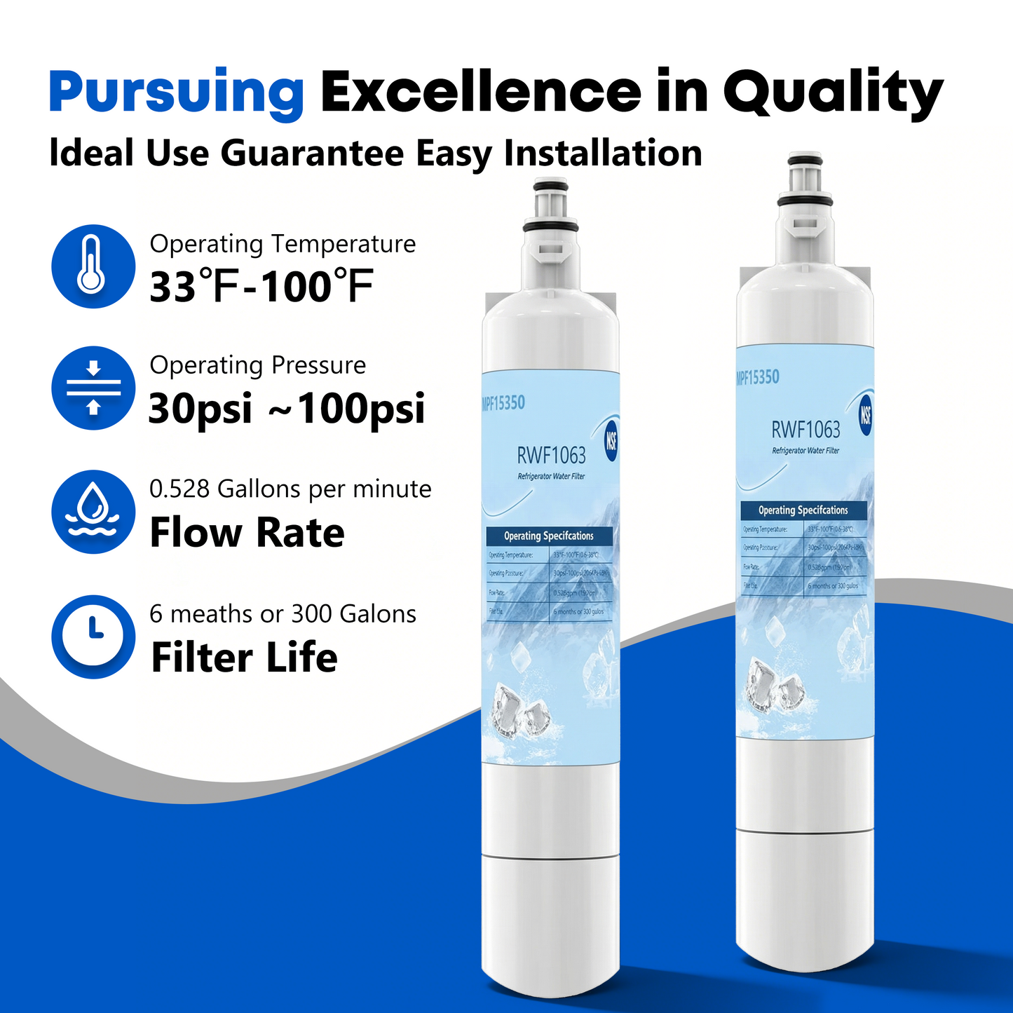 RWF1063 Refrigerator Water Filter, Replacement for GE RPWF (NOT RPWFE), WSG-4, MPF15350, DWF-36, R-3600, OPFG3-RF300, RWF3600A, WD-RPWF, WF277,GFE28GYNFS, GFE28GELDS, PFE28KELDS, Fridge Filter
