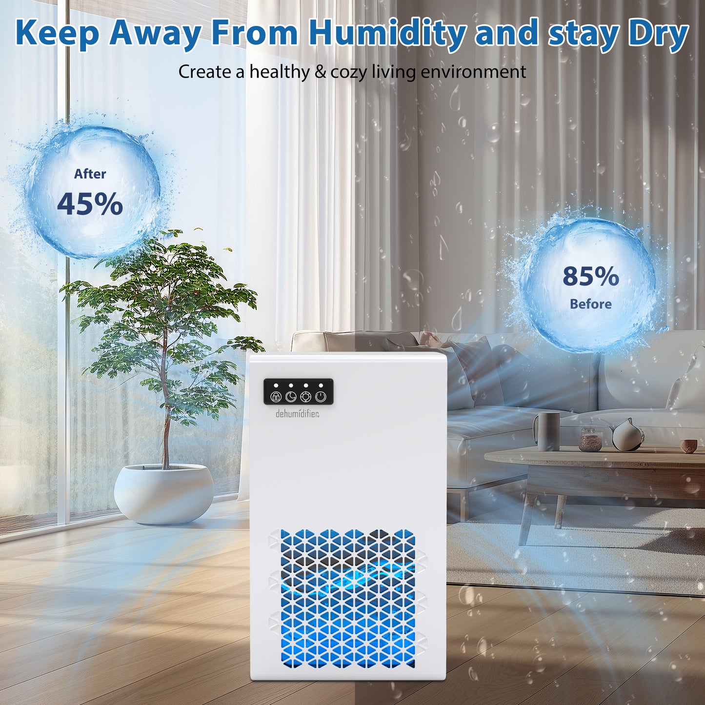 Dehumidifier, 95OZ Dehumidifier for Home  - Quiet with Auto Shut Off , 7 Color Ambient Light,Ideal for Livingroom, Bedroom, Basement