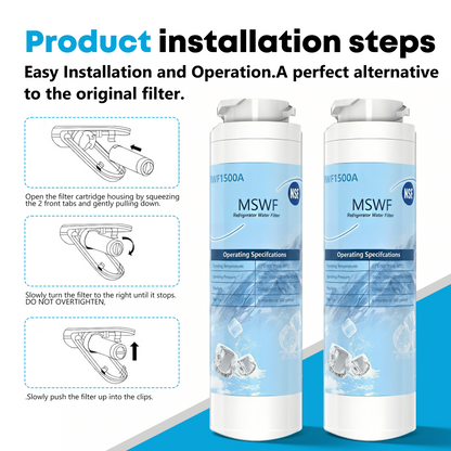 GE MSWF NSF 42&372 Certified Refrigerator Water Filter, Reduce Lead, Sulfe and PFAS, Replacement for GE® MSWF, 101820A, 101821B, RWF1500A