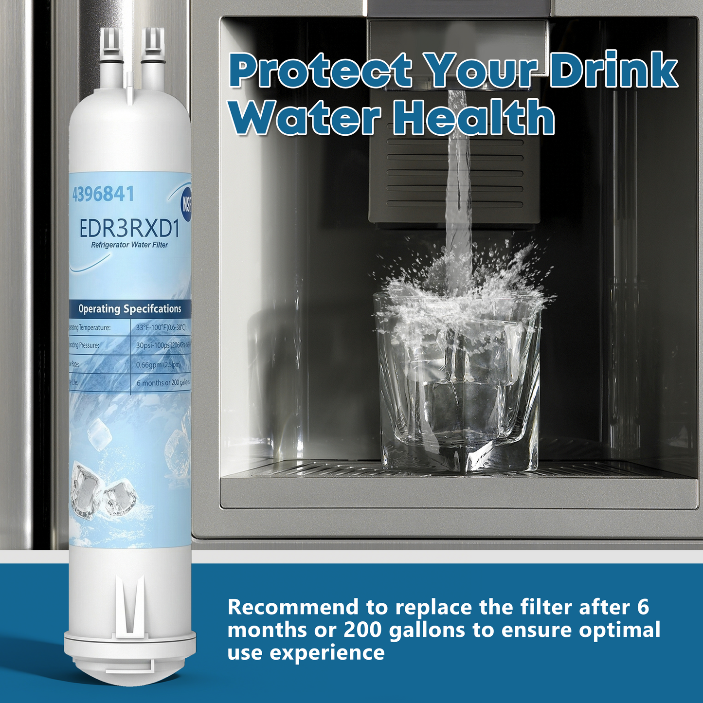 EDR3RXD1 Compatible with 4396841 Refrigerator Water Filter, KAD3RXD1, WHR3RXD1, 4396841, 4396710, Filter 3, 46-9083,46-9030, 9030, 9083 Refrigerator Water Filter