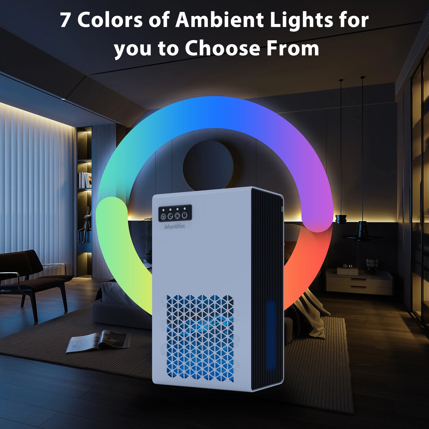 Dehumidifier, 95OZ Dehumidifier for Home  - Quiet with Auto Shut Off , 7 Color Ambient Light,Ideal for Livingroom, Bedroom, Basement