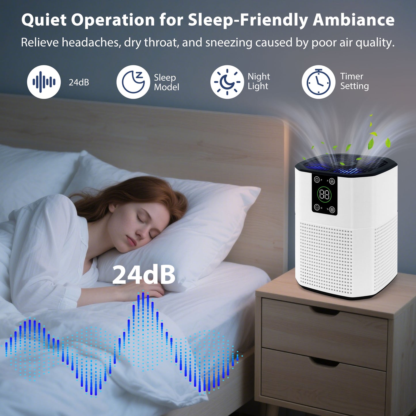 ZhiQi Air Purifier for Home and Office, With 3-Stage Filtration 3 Speeds Timer Sleep Mode(24db)