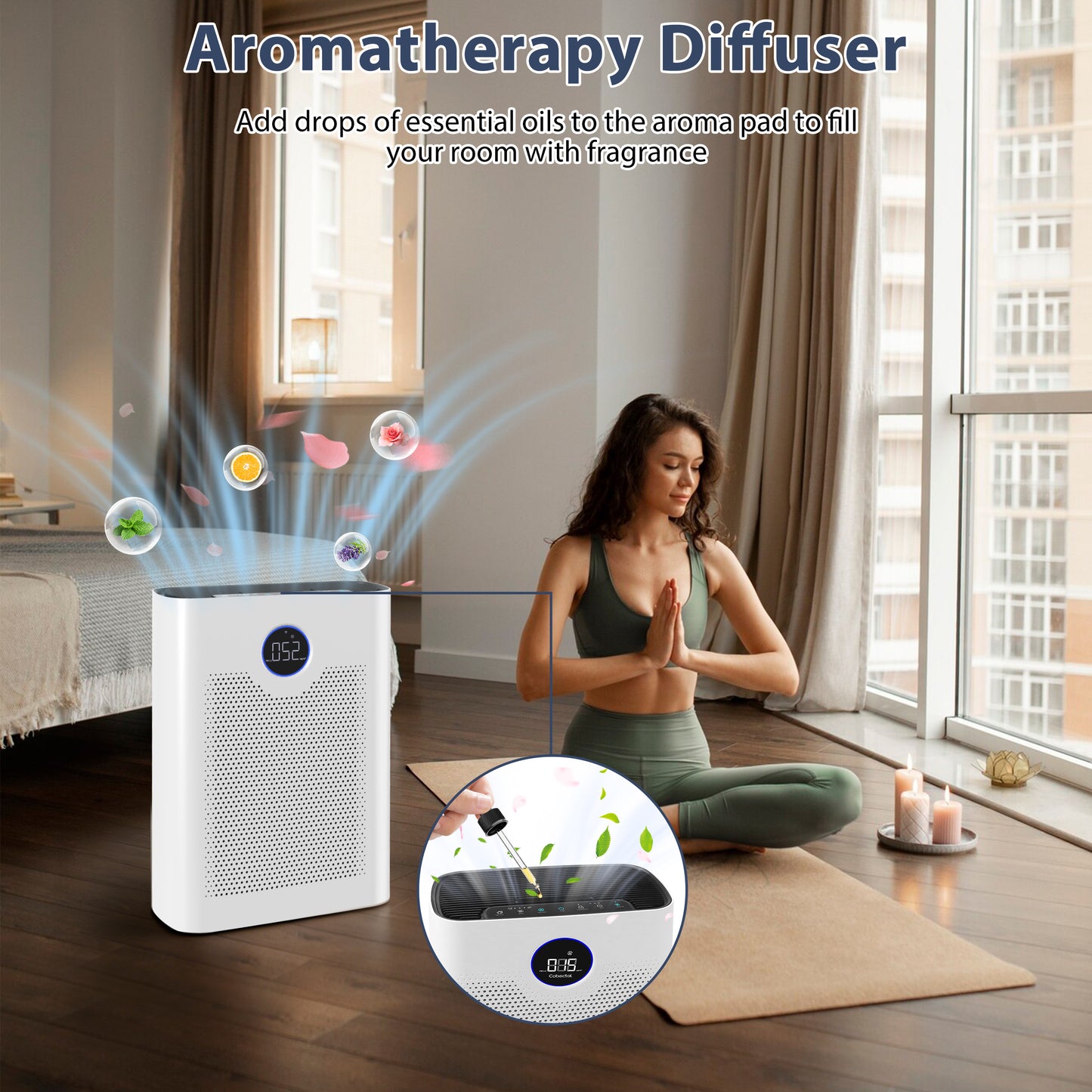 Smart Air Purifier for Home Large Rooms, with WiFi Control,Smart Mode, 24dB Sleep Mode & Aromatherapy, White