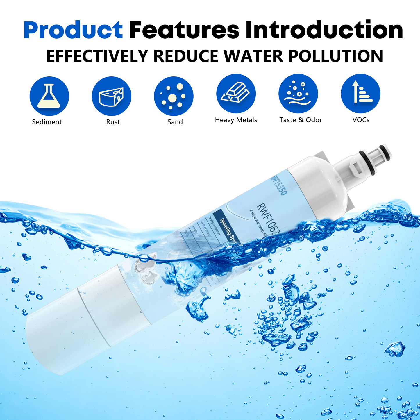 RWF1063 Refrigerator Water Filter, Replacement for GE RPWF (NOT RPWFE), WSG-4, MPF15350, DWF-36, R-3600, OPFG3-RF300, RWF3600A, WD-RPWF, WF277,GFE28GYNFS, GFE28GELDS, PFE28KELDS, Fridge Filter