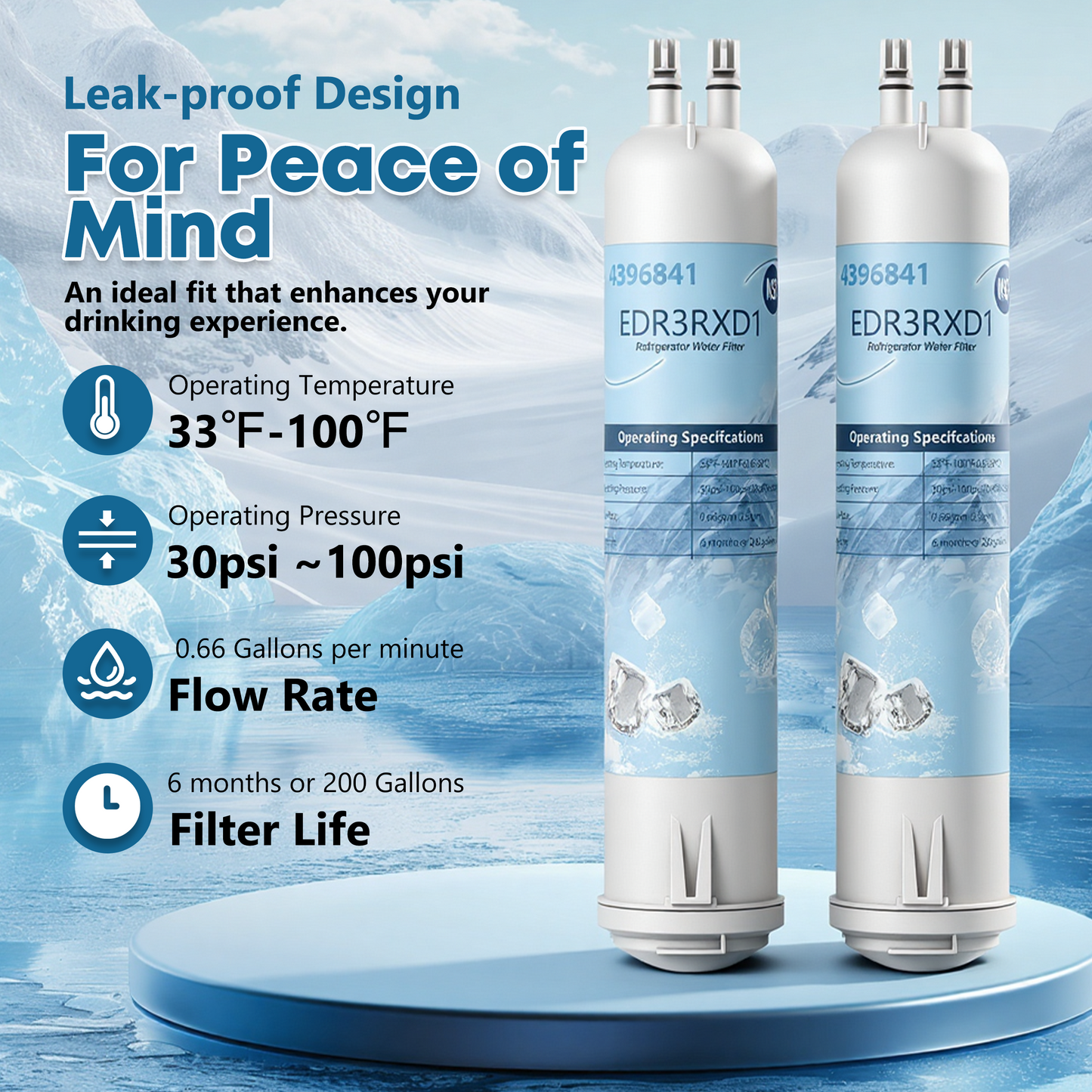 EDR3RXD1 Compatible with 4396841 Refrigerator Water Filter, KAD3RXD1, WHR3RXD1, 4396841, 4396710, Filter 3, 46-9083,46-9030, 9030, 9083 Refrigerator Water Filter