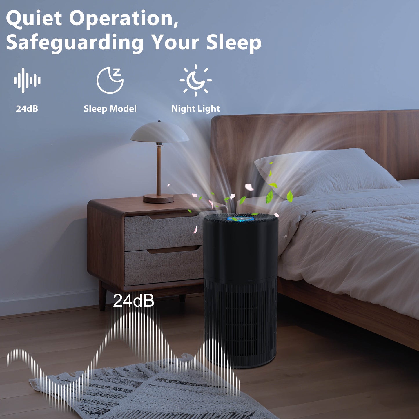 ZhiQi H14 True HEPA Air Purifier 4 Light and Sleep Mode 8 Timer for Home Office Dorm Hotel