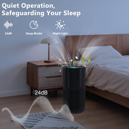 ZhiQi H14 True HEPA Air Purifier 4 Light and Sleep Mode 8 Timer for Home Office Dorm Hotel