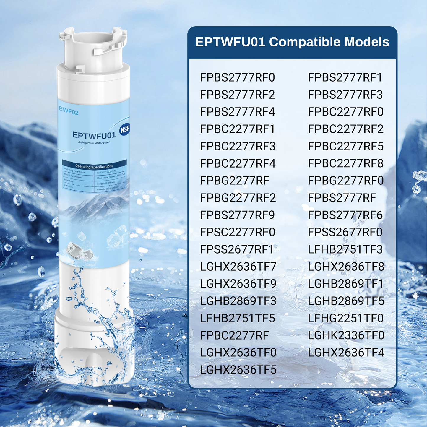 EPTWFU01 Water Filter Replacement, Compatible with Frigidaire EPTWFU01, Pure Source Ultra II, EWF02