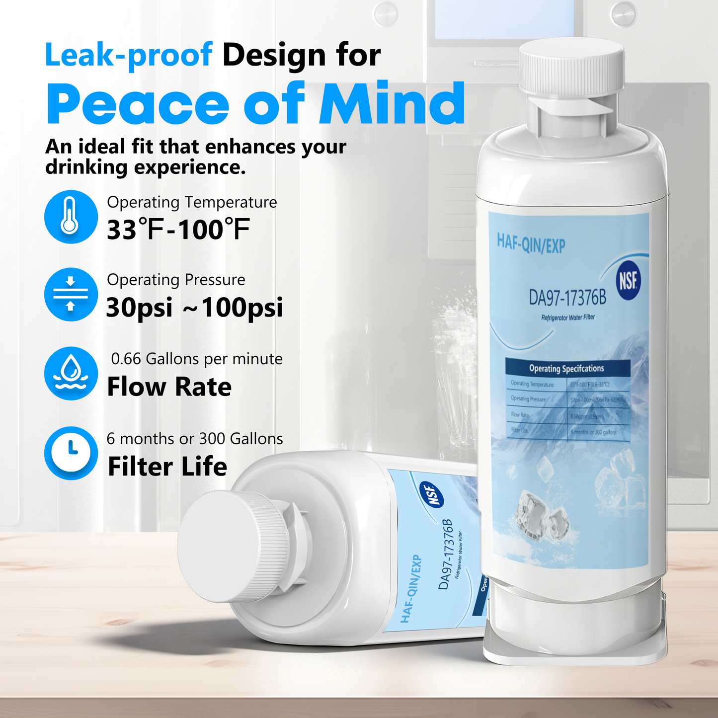 DA97-17376B Water Filter Replacement for Samsung HAF-QIN/EXP, DA97-08006C, RF28R7201SR, RF28R7351SG, WD-F45, Refrigerator Water Filter