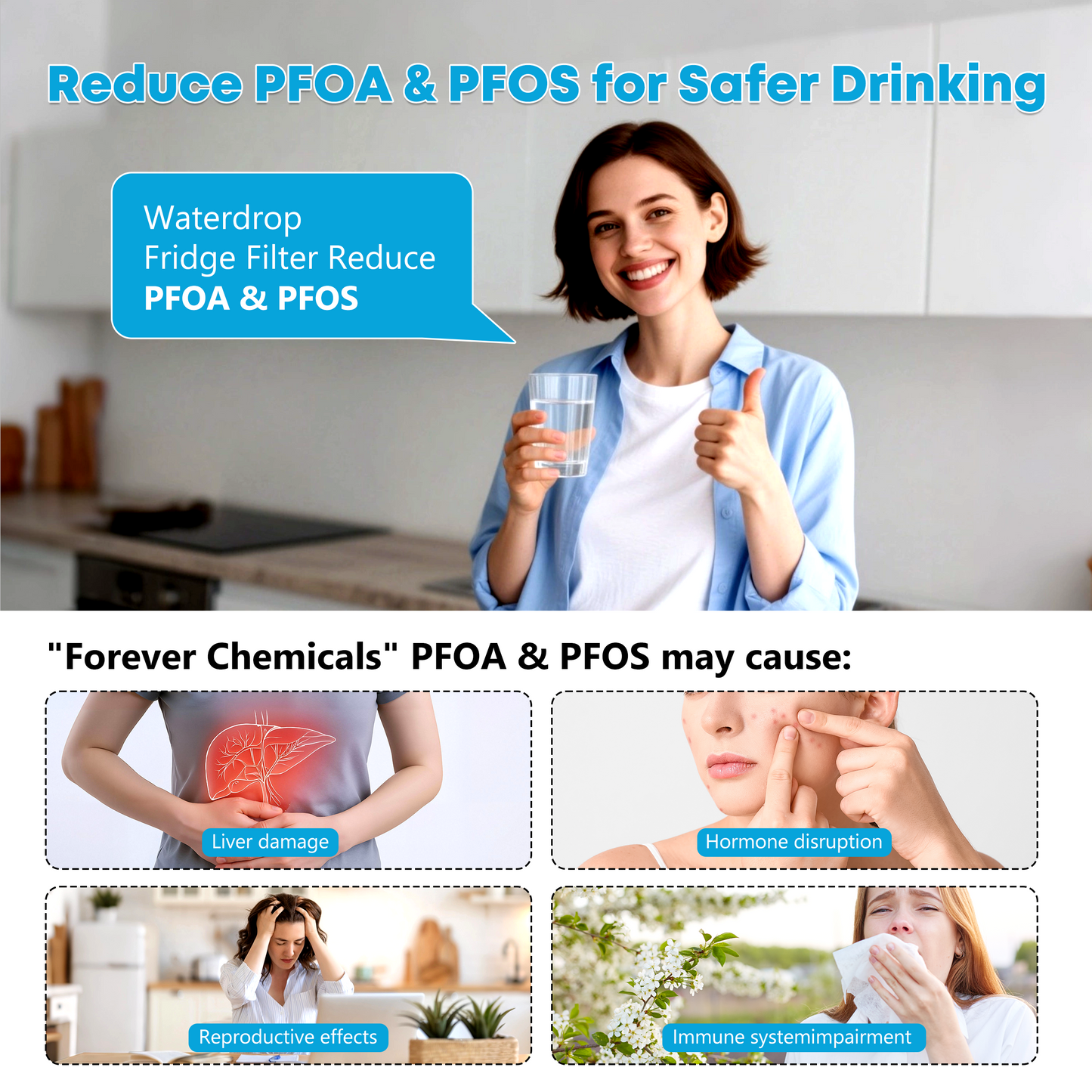GE MSWF NSF 42&372 Certified Refrigerator Water Filter, Reduce Lead, Sulfe and PFAS, Replacement for GE® MSWF, 101820A, 101821B, RWF1500A