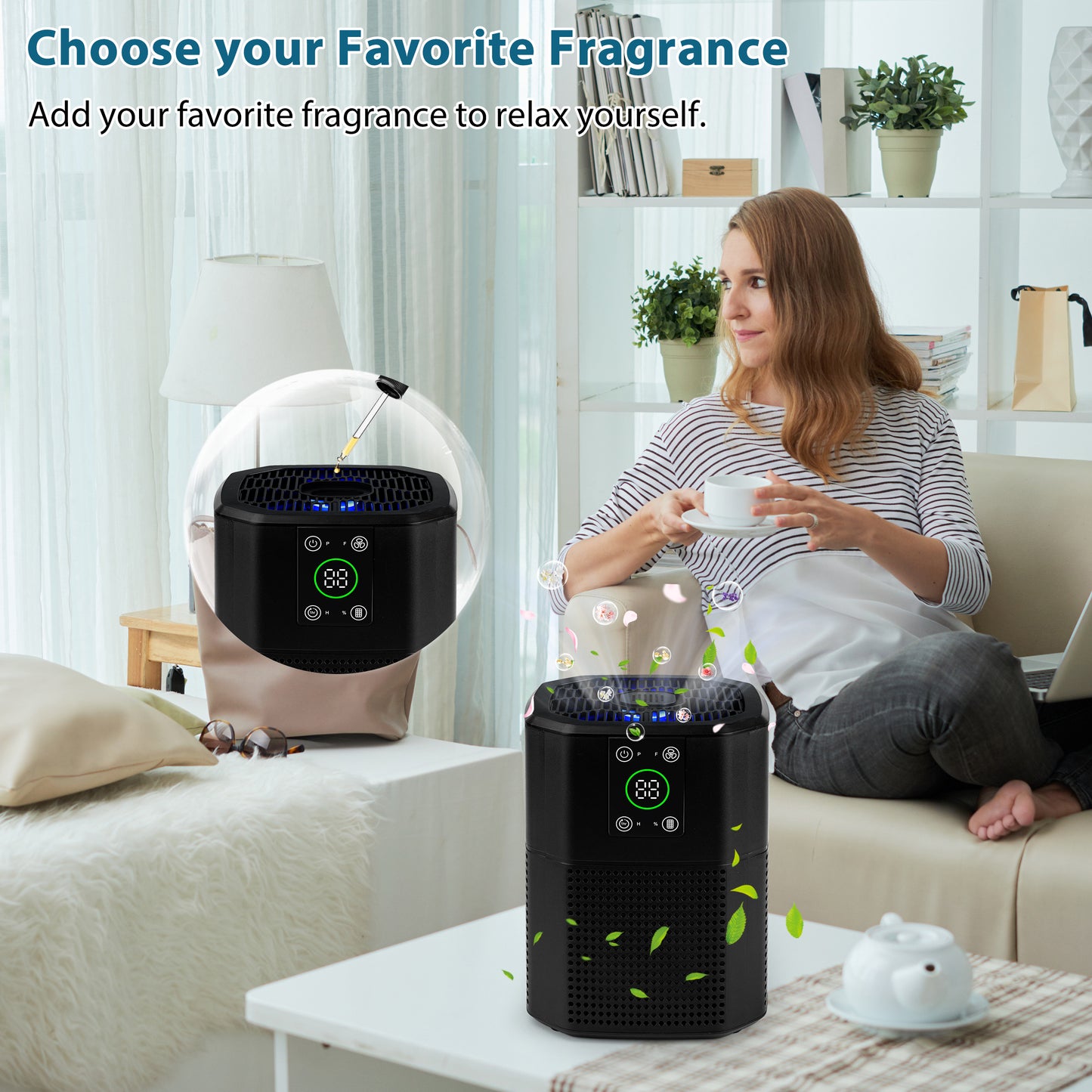 ZhiQi Desktop Small Air Purifier for Home Office, H13 HEPA Cleaner with Aroma Function & Sleep Mode