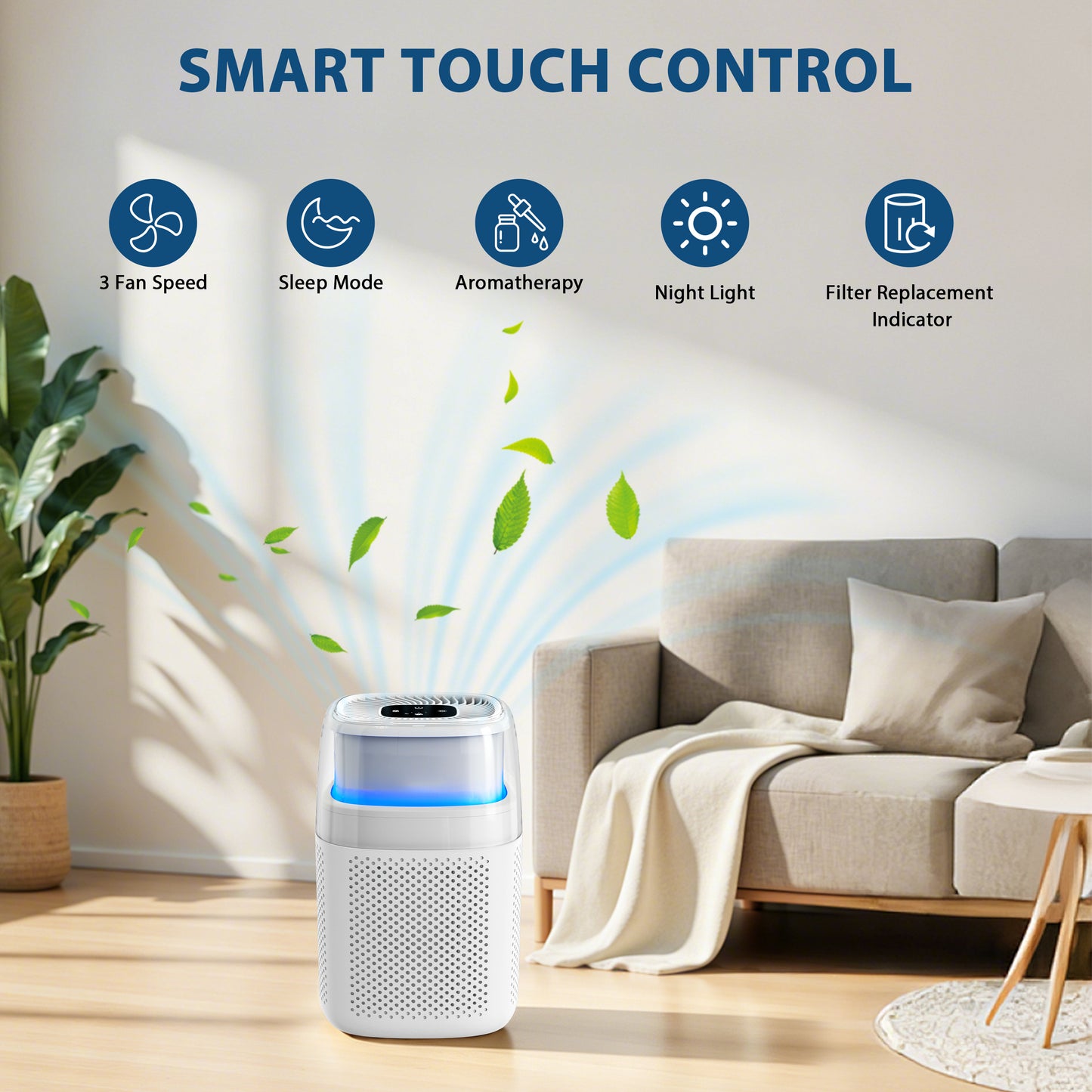 Air Purifier for Allergies and Pets,H14 HEPA Filter, for Home,  Bedroom and Living Room, ZQA-5000A