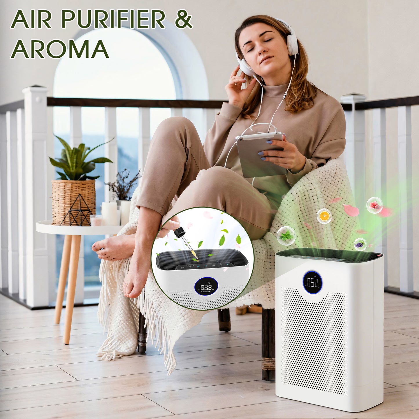 Air Purifiers for Home, Air Purifiers for Bedroom 360° Air Intake with Smart Auto Mode, HEPA Air Purifier, Air Cleaner for Smoke PoIIen Pet Dander,White