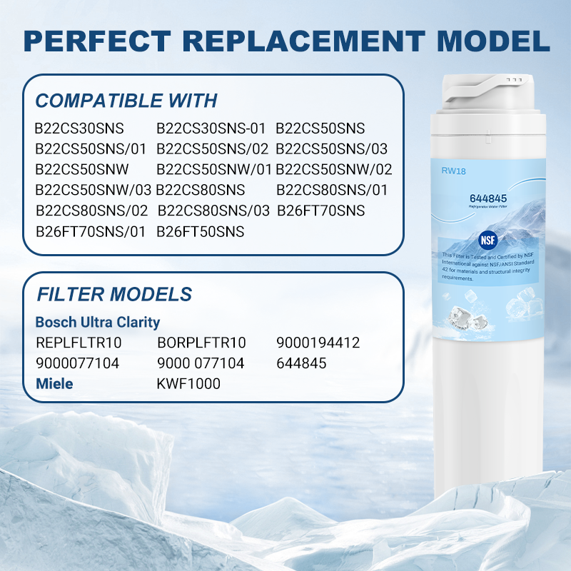 11034152 Water Filter Replacement Fit Bosch Thermador Ultra-Clarity 644845 REPLFLTR10 BORPLFTR10 9000-077104 9000194412 B26FT70SNS B22CS80SNS