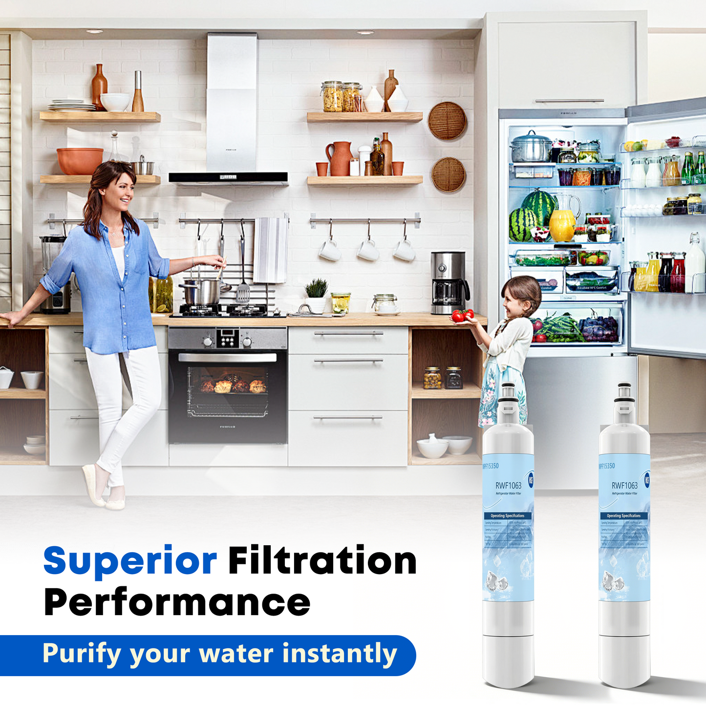 RWF1063 Refrigerator Water Filter, Replacement for GE RPWF (NOT RPWFE), WSG-4, MPF15350, DWF-36, R-3600, OPFG3-RF300, RWF3600A, WD-RPWF, WF277,GFE28GYNFS, GFE28GELDS, PFE28KELDS, Fridge Filter