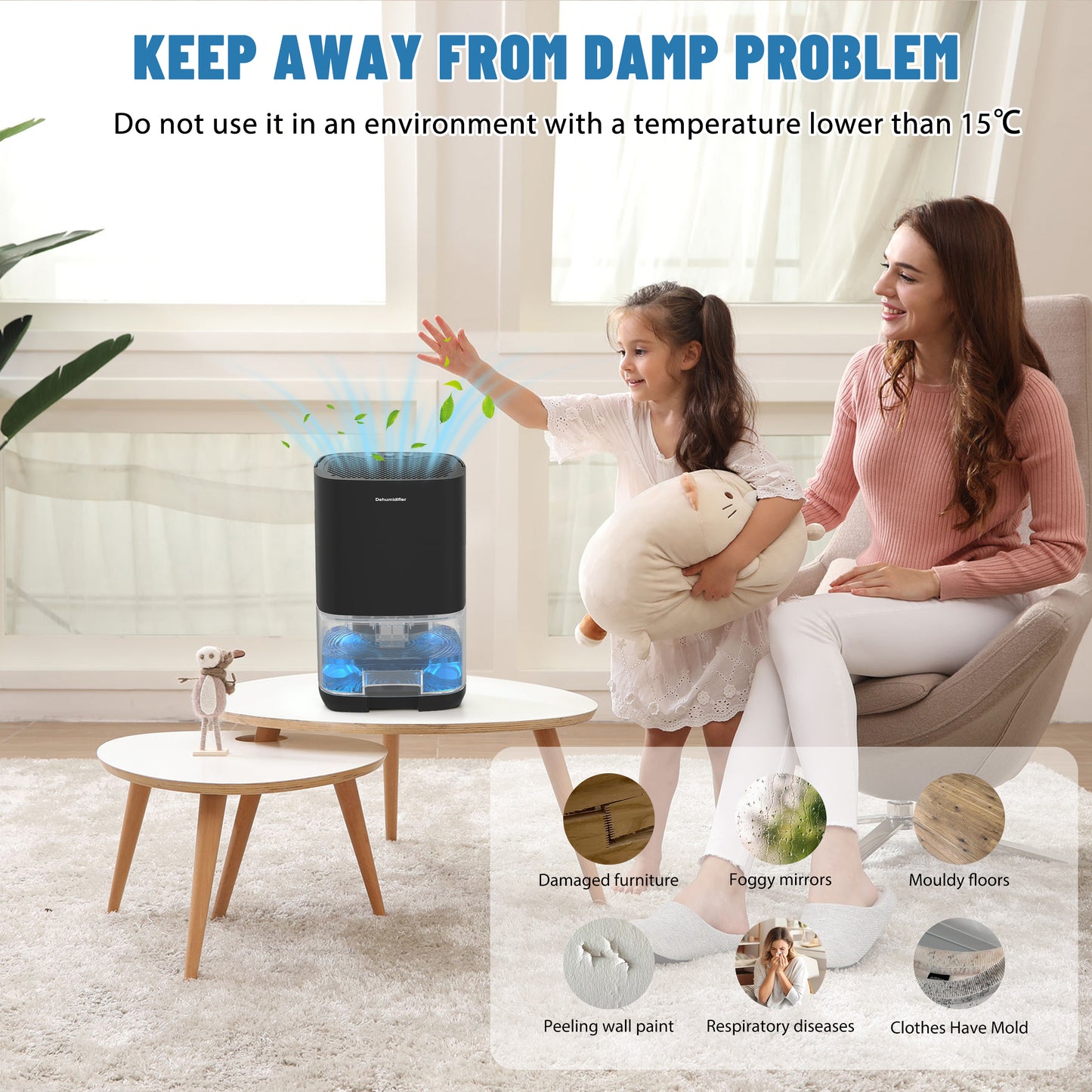Dehumidifier, 35OZ Small Dehumidifier for Home, Safety Dehumidifiers Adjustable 7 Color Lights,Auto Shut Off Protection Low Noise For Bedroom Bathroom